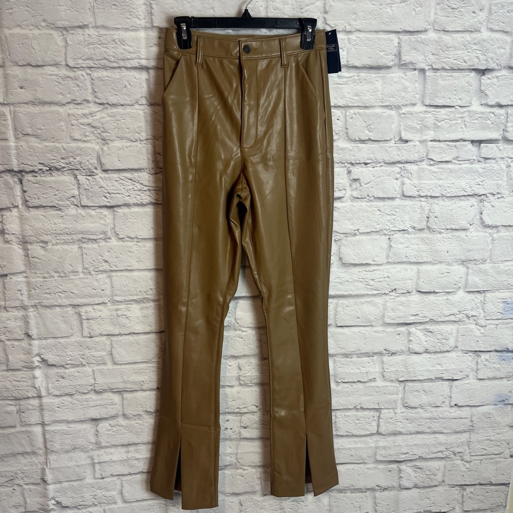 Abercrombie & Fitch NWT Indie Brown Vegan Leather Split Hem Pants Size 4 Long